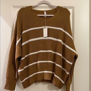 Wishlist Brown and White V-Neck Sweater